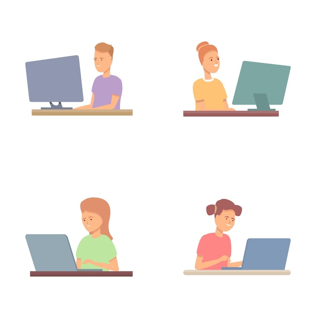 Iconos de desarrollo de software conjuntos de vectores de dibujos animados Especialista en desarrollo de software