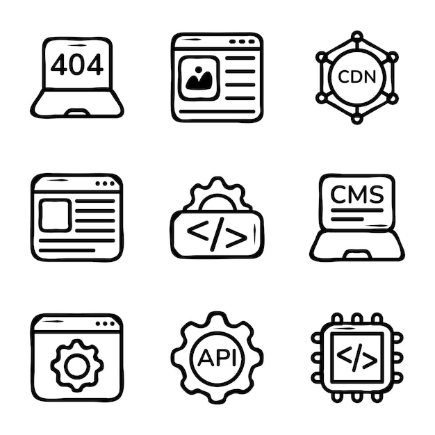 Iconos de desarrollo web y tecnología