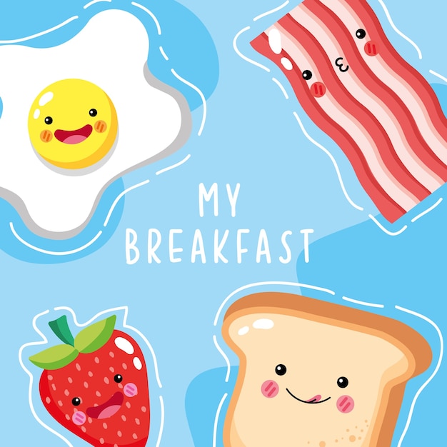 Vector iconos de desayuno lindo y divertido sonriendo