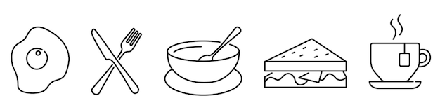 Iconos de desayuno Tiempo de desayuno Estilo lineal Ilustración vectorial