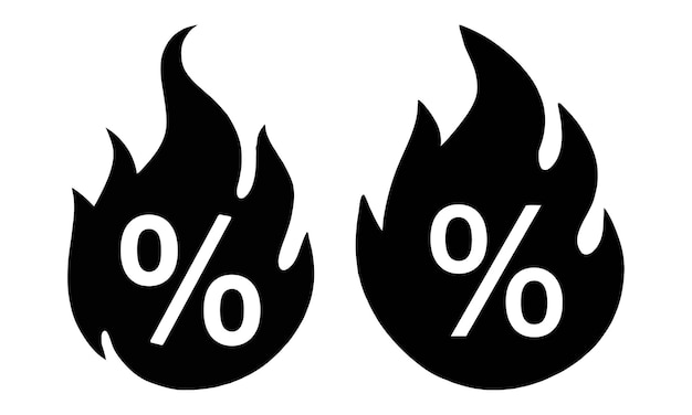 Iconos de descuento en porcentaje de fuego Símbolo de venta en caliente