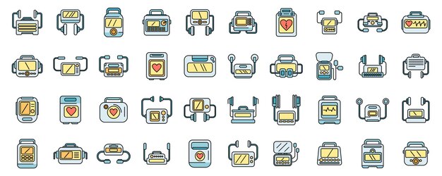 Los iconos del desfibrilador establecen la línea de color del vector