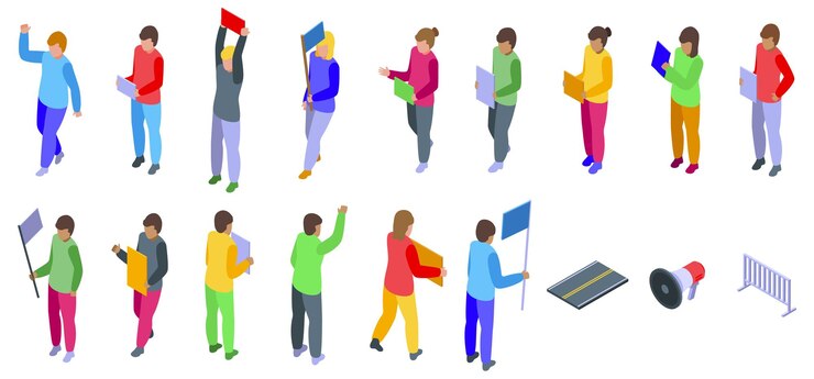 Vector iconos de desfile pacífico conjunto de vectores isométricos diferentes personas