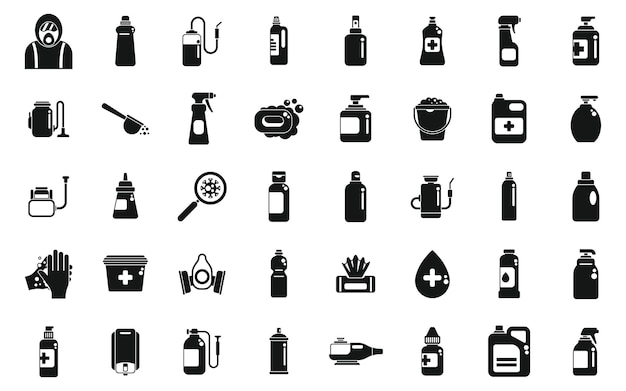 Los iconos de desinfectante establecen un vector sencillo Spray limpio Limpieza de seguridad