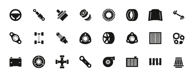 Iconos de detalles de automóviles negros Concepto de piezas de automóviles