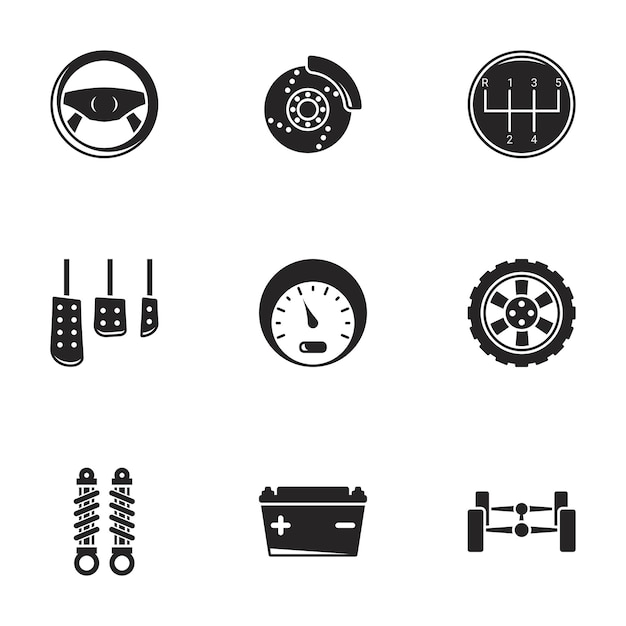 Iconos para detalles de automóviles temáticos Fondo blanco