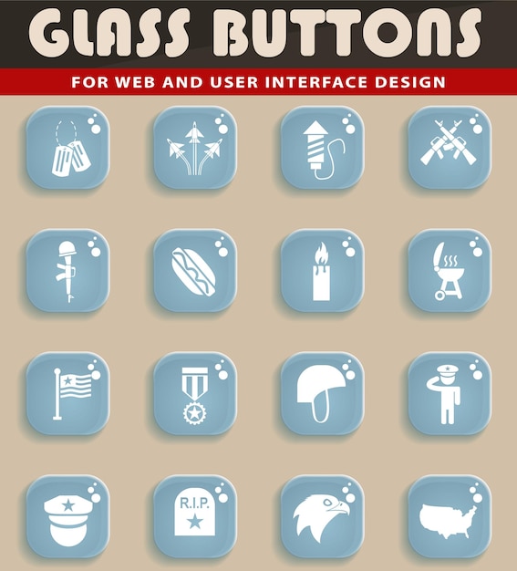 Iconos del día de los caídos en botones de cristal