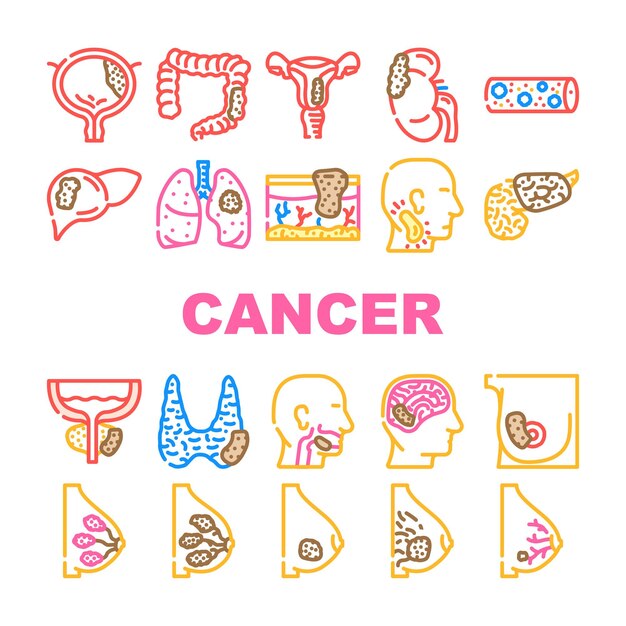 Iconos del día de la cinta de mama de cáncer establecer vector esperanza octubre mujeres apoyo cuidado mes de salud mujer sobreviviente mujer arco caridad cáncer mama cinta día línea de color ilustraciones