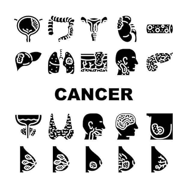 Iconos del día de la cinta de mama de cáncer establecer vector esperanza octubre mujeres apoyo cuidado salud mes mujer sobreviviente mujer arco caridad cáncer mama cinta día glifo pictograma Ilustraciones