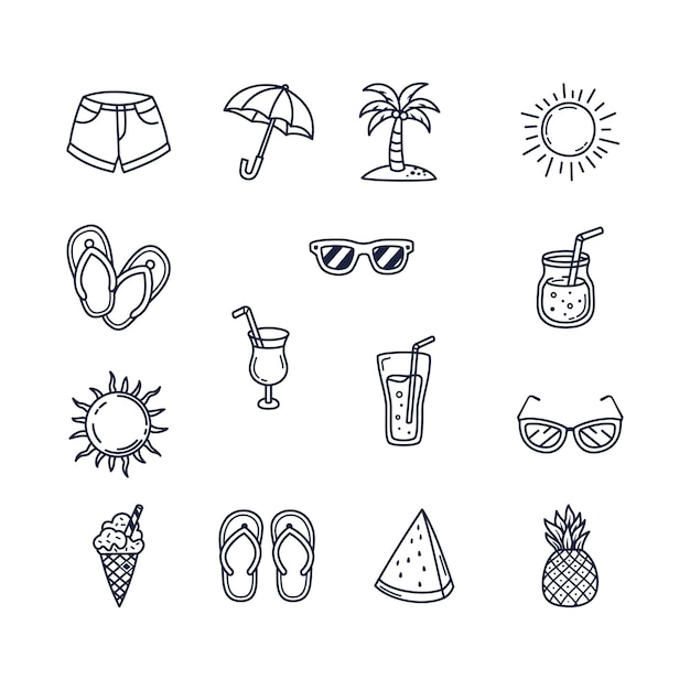 Iconos del día de playa de verano
