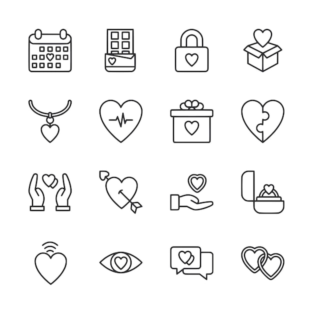 Iconos del día de San Valentín Corazones Regalos y símbolos románticos