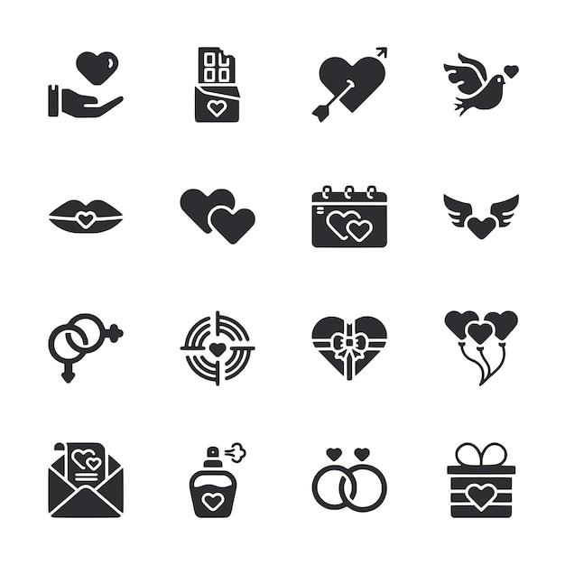 Iconos del día de San Valentín Corazones Símbolos de amor y romance