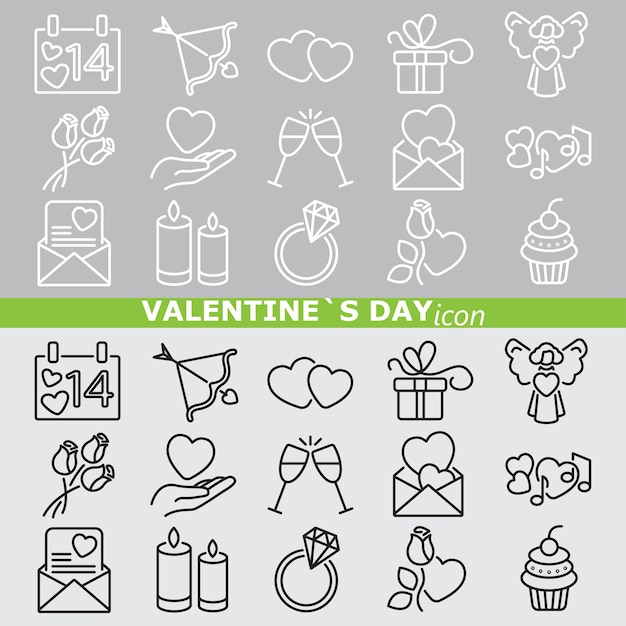 Iconos del día de san valentín. line set