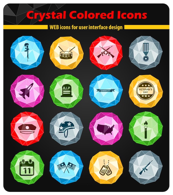 Iconos del día de los veteranos en cristales de botones de colores