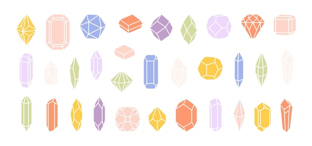 Iconos de diamantes coloridos piedras preciosas de diamantes brillantes decorativos colores pastel colección de gemas elementos de joyería elementos vectoriales aislados piedras mágicas de iconos joyas y gemas ilustración