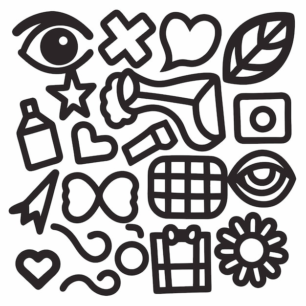 Iconos dibujados a mano en blanco y negro