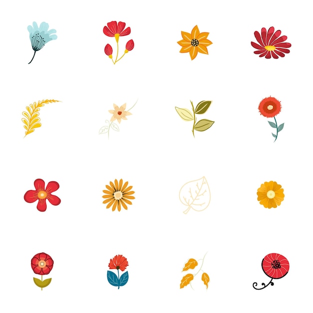 Iconos dibujados a mano de diseños florales