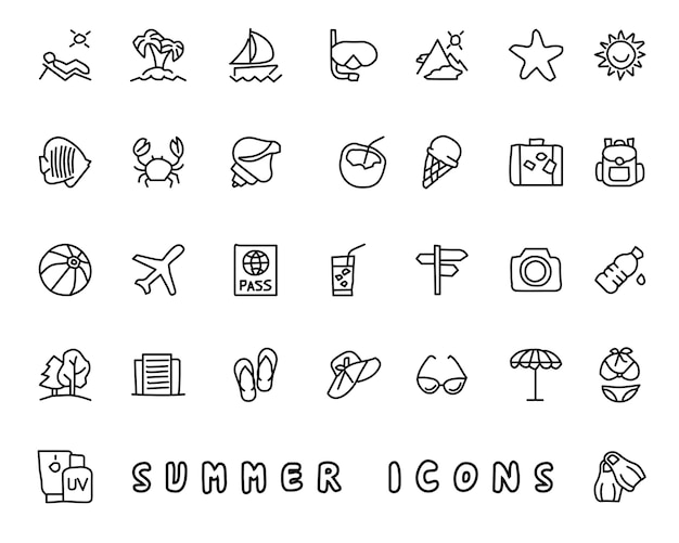 iconos dibujados a mano de verano