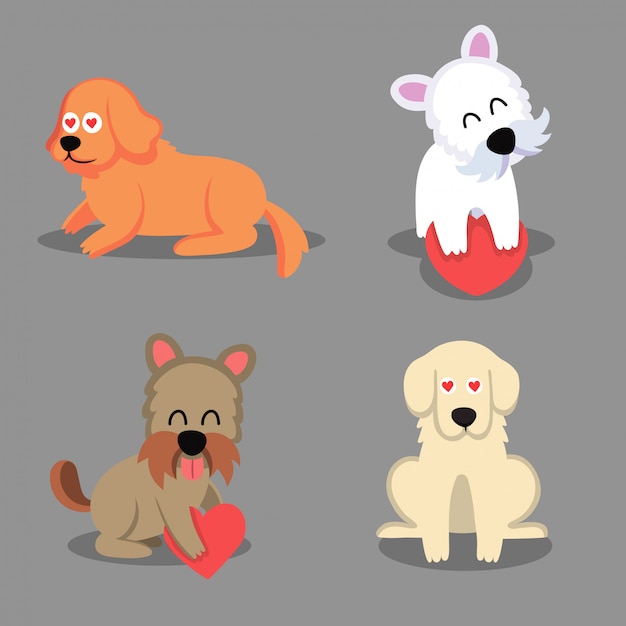Iconos de dibujos animados de animales con perro