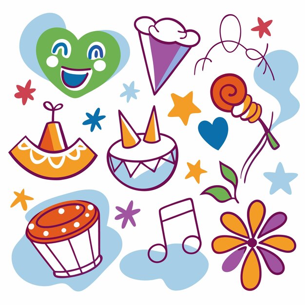 Iconos de dibujos animados coloridos para la celebración