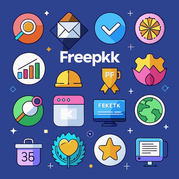 Iconos de dibujos animados coloridos Comunicación digital Negocios y tecnología