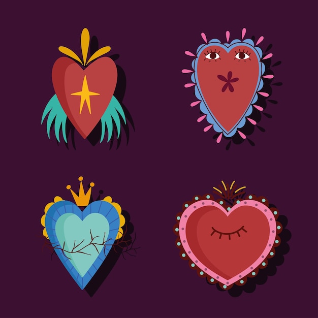 Vector iconos de dibujos animados de corazones