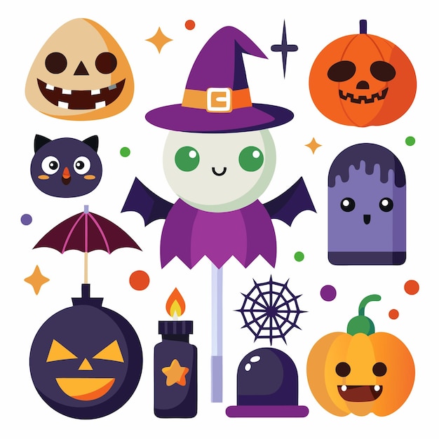 Íconos de dibujos animados de Halloween aislados sobre un fondo blanco