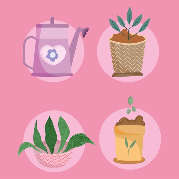 Iconos de dibujos animados de jardinería