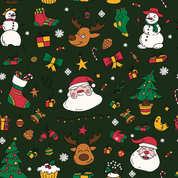 Iconos de dibujos de año nuevo gran conjunto de gráficos festivos clipart navidad patrón sin costuras