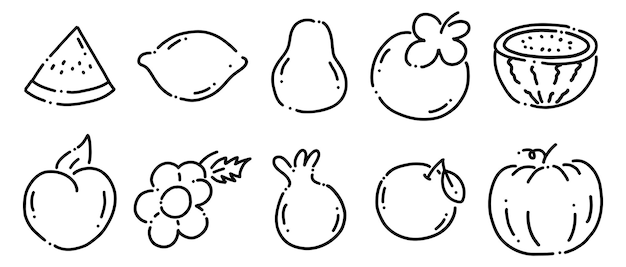 Iconos de dibujos de frutas dibujados a mano