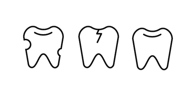 Iconos de dientes Contorno roto agrietado iconos de dientes enteros Iconos vectoriales