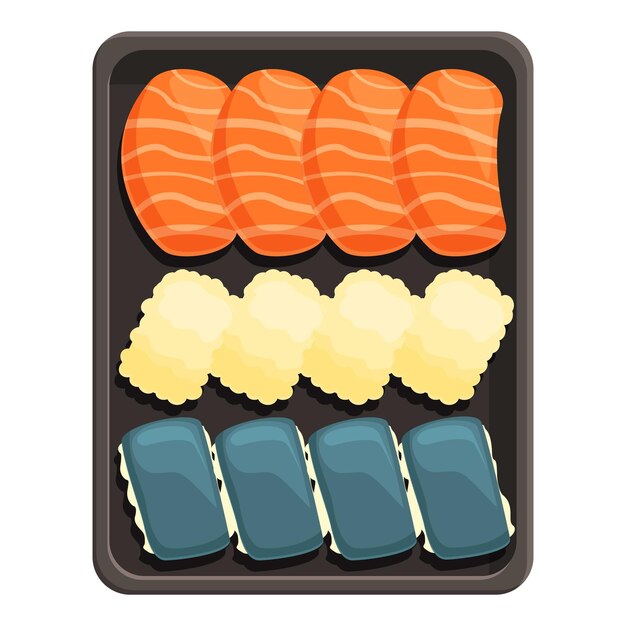 Iconos diferentes de cajas de sushi vector de dibujos animados menú de comida Japón