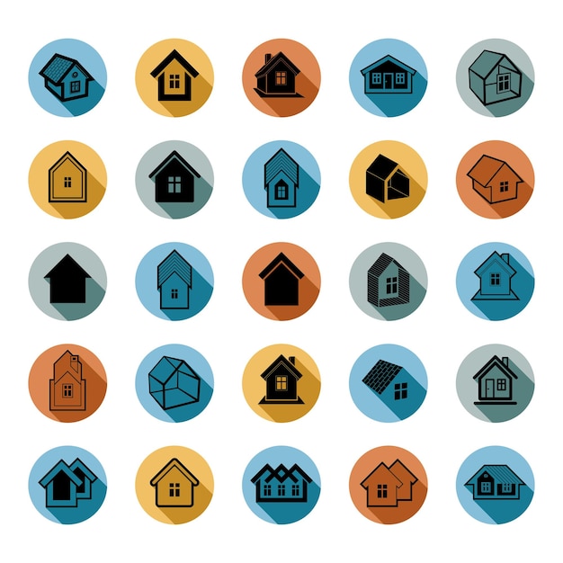 Iconos de diferentes casas para uso en diseño gráfico, conjunto de símbolos conceptuales de mansión, imágenes de propiedad abstracta vectorial. Colección de emblemas abstractos de negocios inmobiliarios.