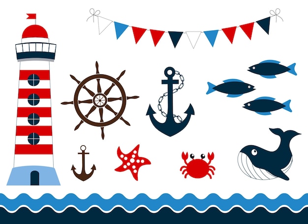 Iconos de diferentes colores para el maravilloso tema marino
