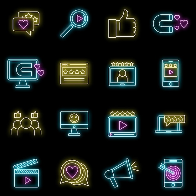 Vector iconos digitales de contenido atractivo con neón vectorial