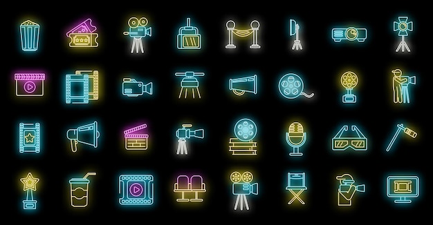 Los iconos del director de fotografía establecer neón vectorial