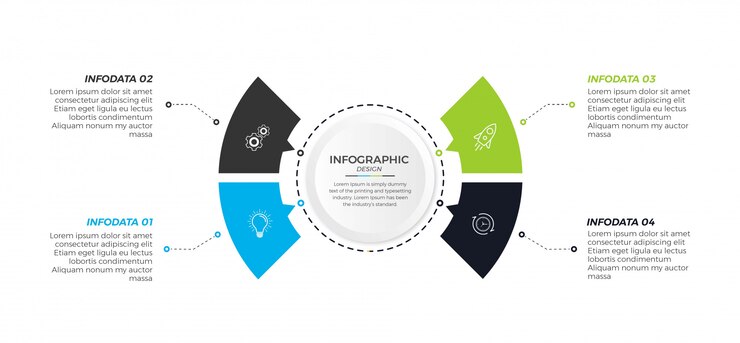 Iconos de diseño de círculo de infografía empresarial 4 opciones o pasos