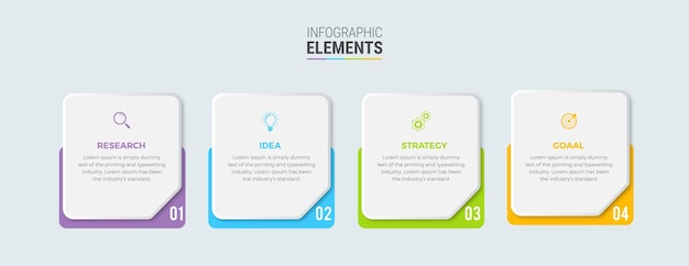 Iconos de diseño infográfico empresarial 4 opciones o pasos Vector Premium
