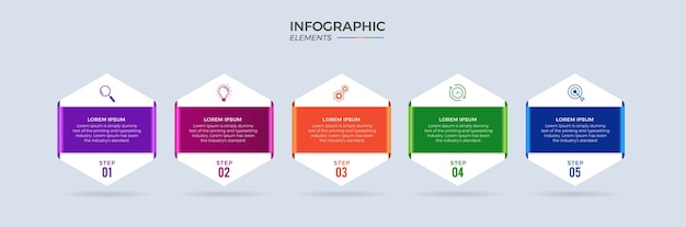 Iconos de diseño infográfico empresarial 5 opciones o pasos premium