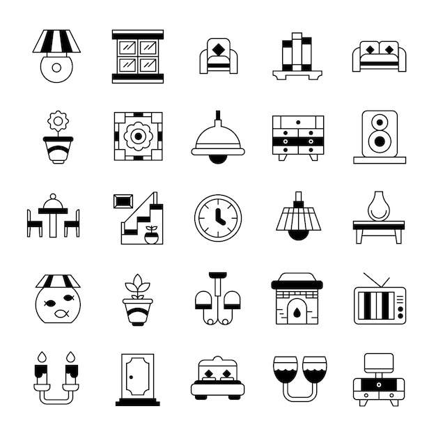 Iconos de diseño de interiores para el hogar moderno Conjunto de muebles elegantes y minimalistas