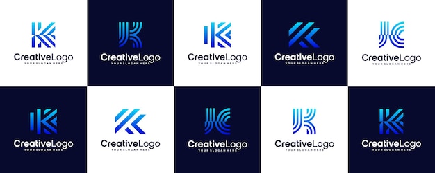 Iconos de diseño de logotipos modernos con la letra K para negocios de lujo elegante minimalista