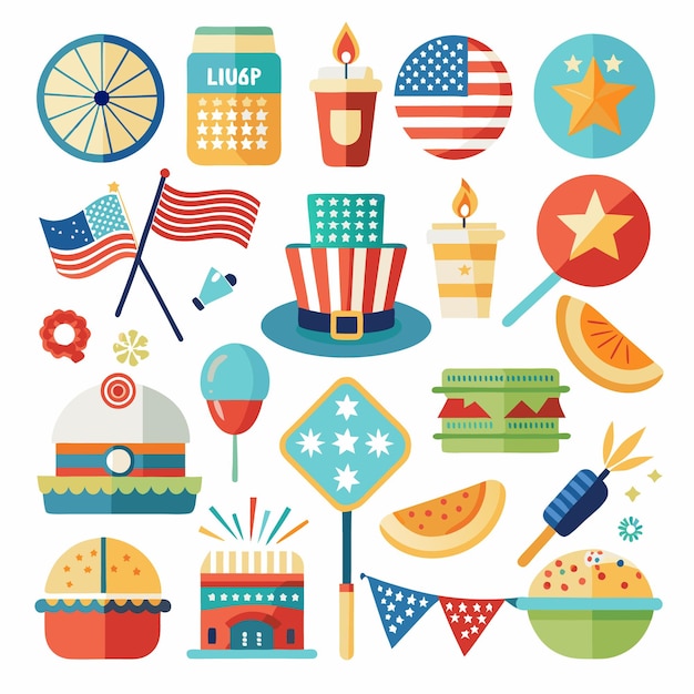 Iconos de diseño plano colorido para la celebración del Día de la Independencia