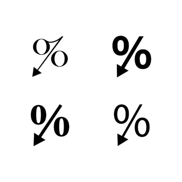 Vector Íconos de disminución de las tasas de interés símbolos de tendencia financiera descendente representación de la recesión económica