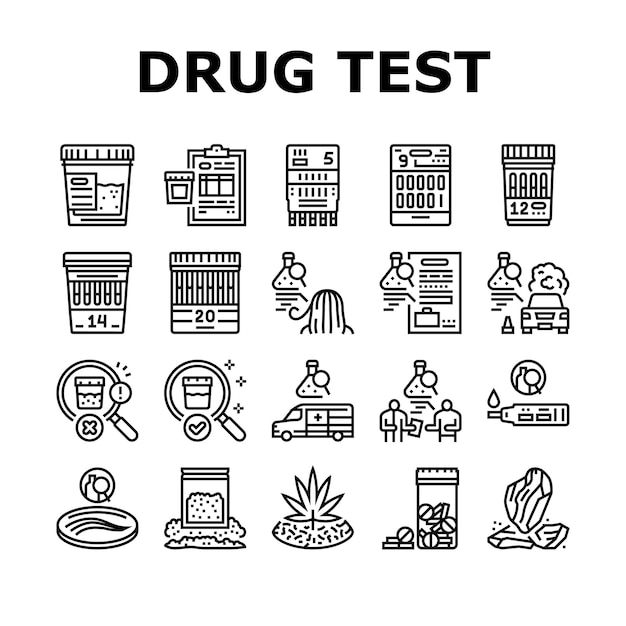 Iconos del dispositivo de prueba de drogas Vector de conjunto