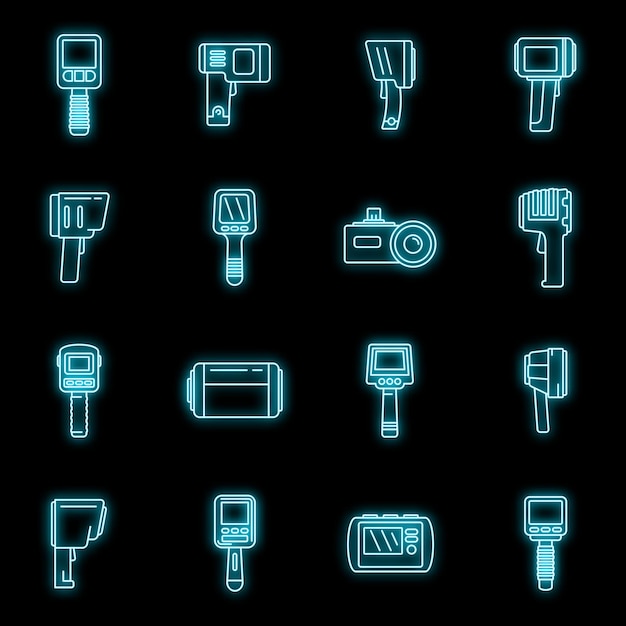 Vector los iconos de los dispositivos de imágenes térmicas establecen el neón vectorial