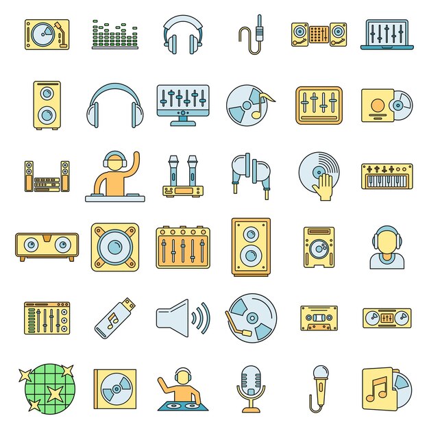 Los iconos de Dj establecen el color del vector