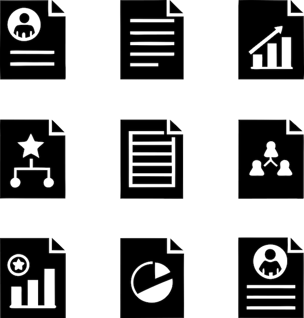 Iconos de documentos Gráficos de informes empresariales y gráficos de organización