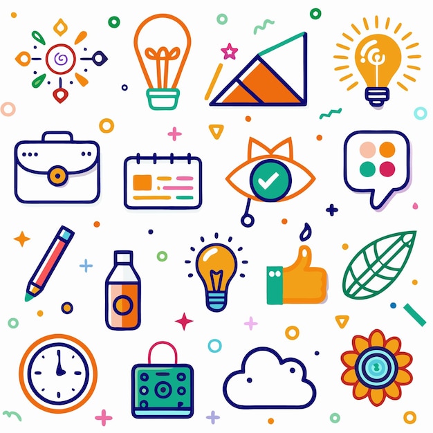 Iconos de Doodle coloridos para negocios y creatividad
