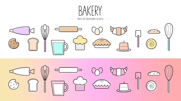Iconos de Doodle de panadería