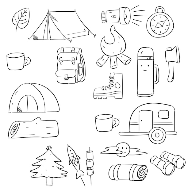 Vector iconos de doodle viajeros dibujados a mano